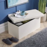 Cream-colored Rectangular Teddy Bear Plush Storage Footstool